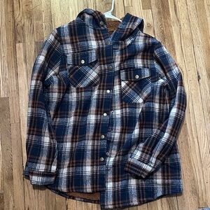 Amazon Plaid Teddy Jacket - Navy and Brown